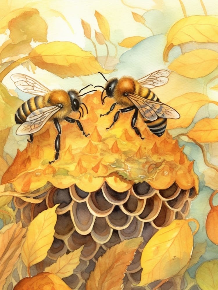 Beeswax Bee Beehive Watercolour Illustration 3