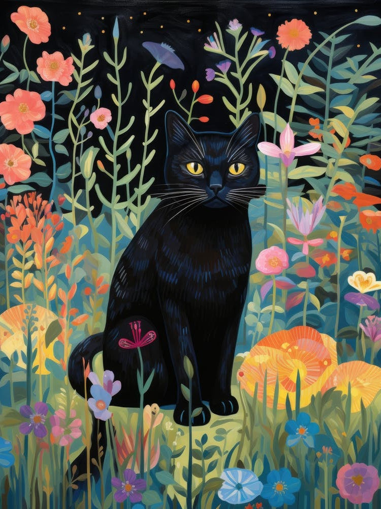 Black Cat In The Garden 1