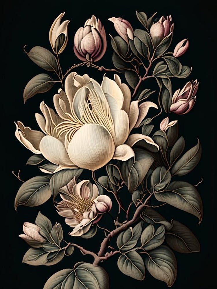Magnolia 3 Floral Botanical Vintage Poster Flower