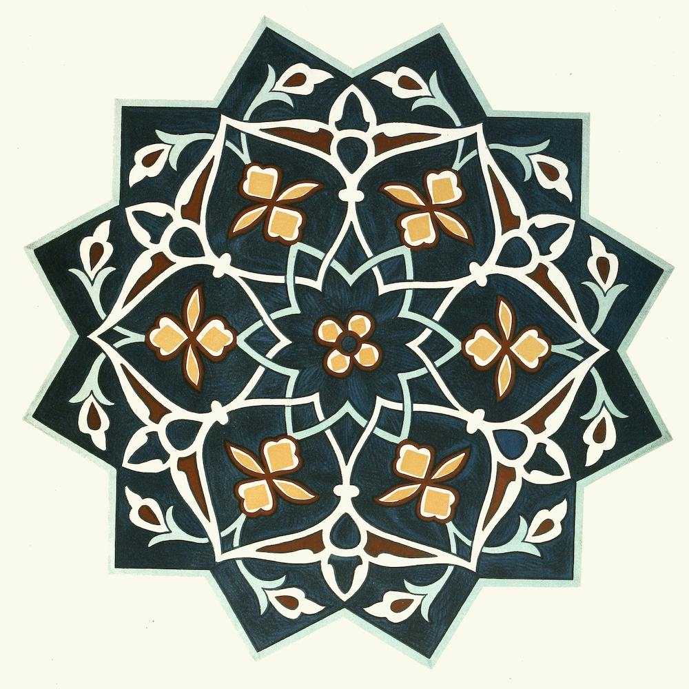 Green And Blue Floral Ornamental Tile From The Afghan Boundary Commission