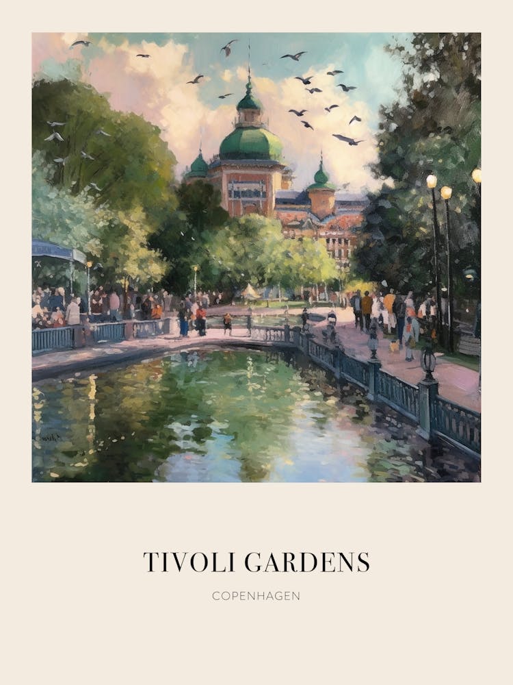 Tivoli Gardens Copenhagen Denmark 4 Vintage Cezanne Inspired Poster
