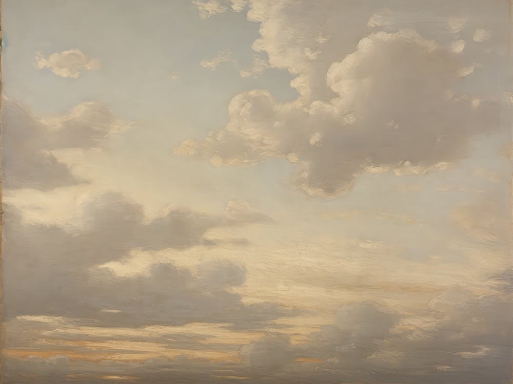 Vintage Coastal Cloudy Sky Painting