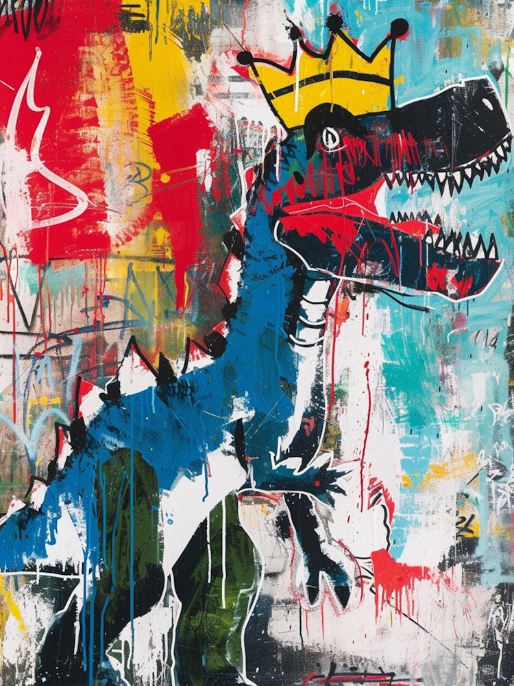 Paint Drip Dinosaur With A Crown 4