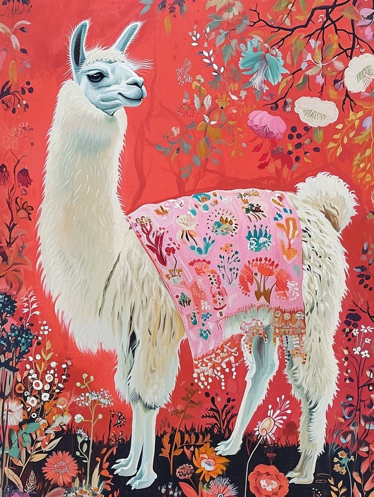 Floral Animal Painting Llama 2