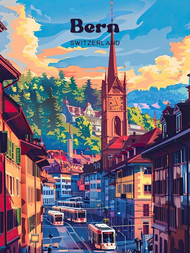 Bern Switzerland Architecture Digital Travel Illustration
