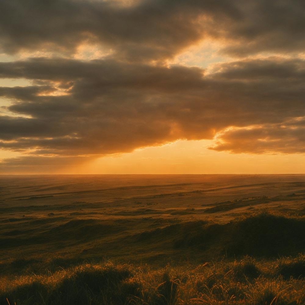 Coucher de Soleil sur un Champ Herbeux