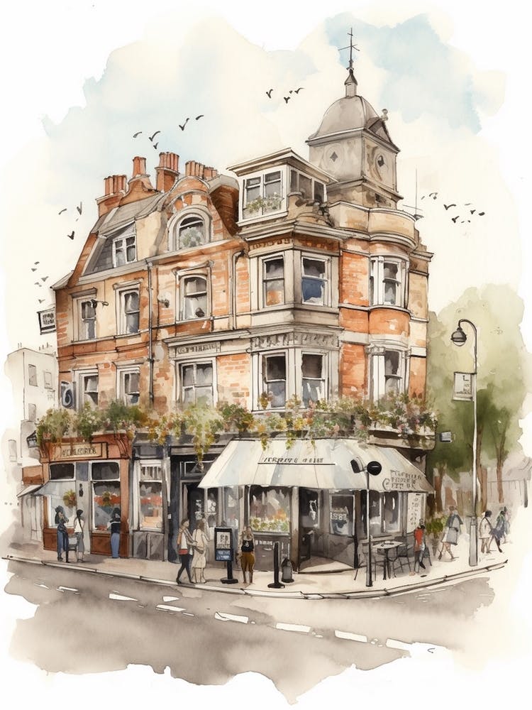 Putney London Neighborhood, Watercolour 1