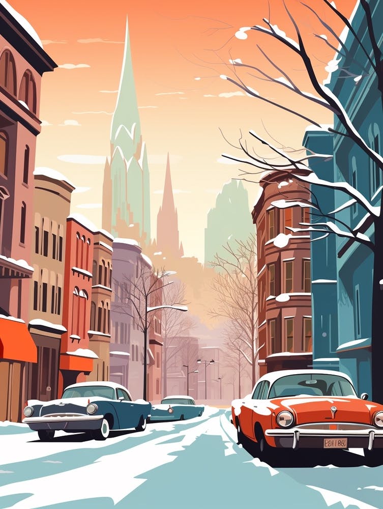 Vintage Winter Reiseillustration Chicago Usa 2