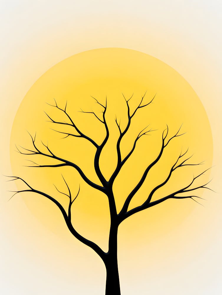 Bare Tree Against a Yellow Sun: Minimalist Nature