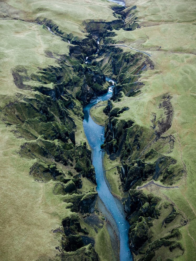 Green Canyon In Iceland From Above