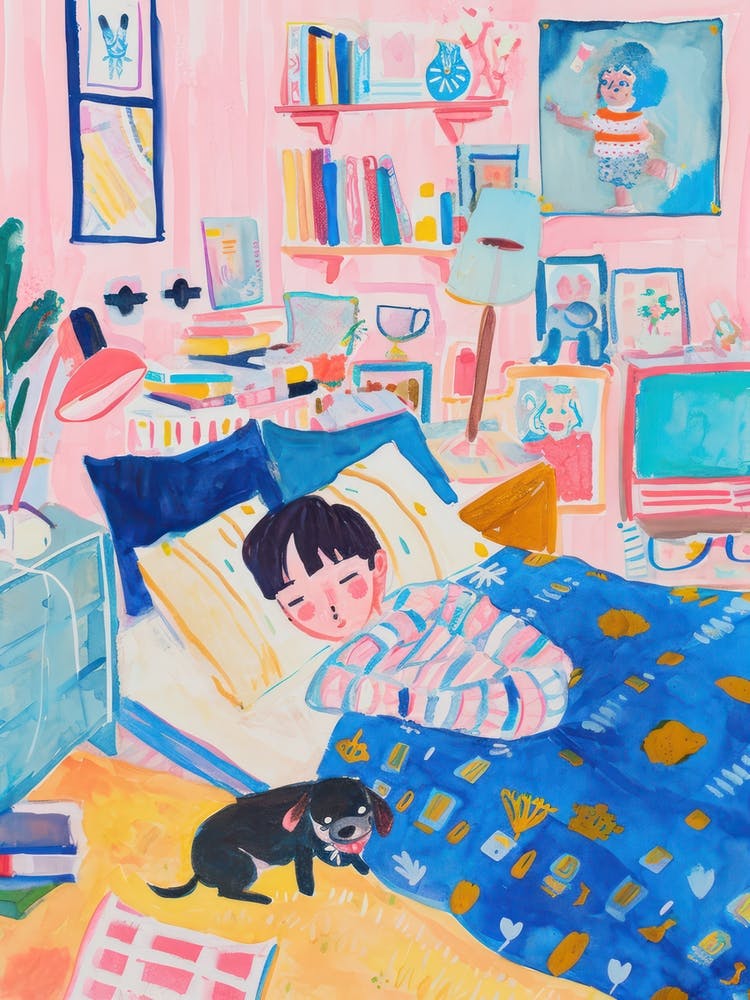Girl Sleeping With Dogs Tv Lo Fi Kawaii Illustration 3