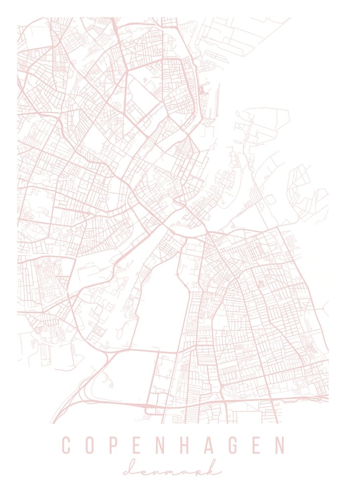 Copenhagen Denmark Light Pink Minimal Street Map