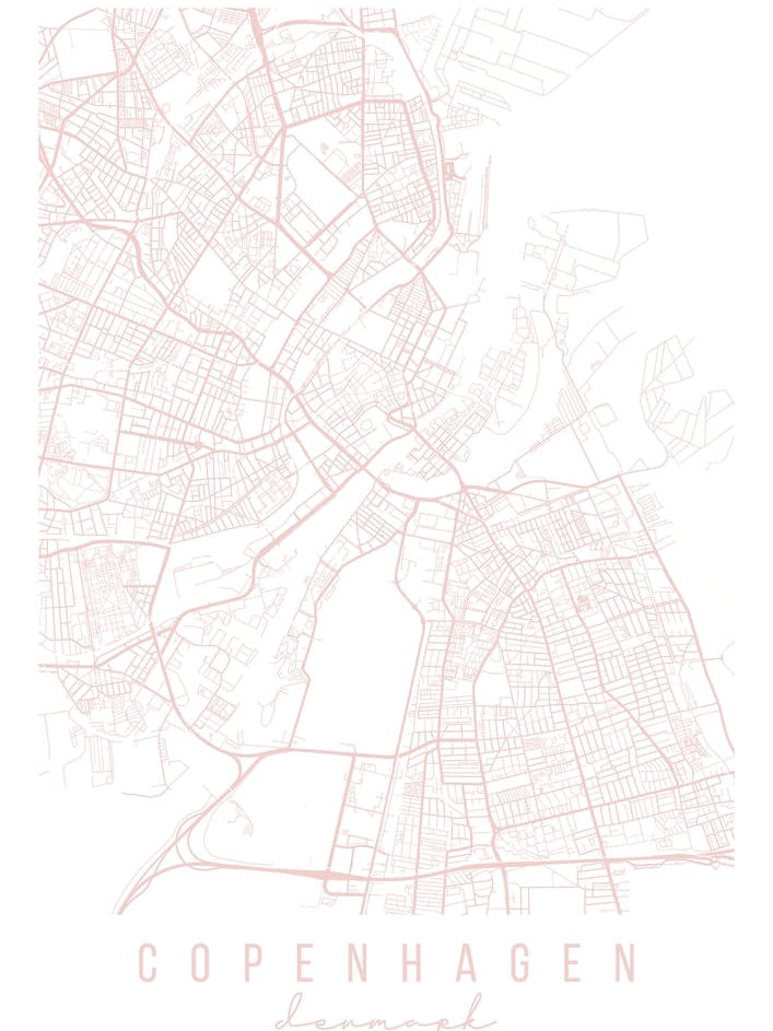 Copenhagen Denmark Light Pink Minimal Street Map