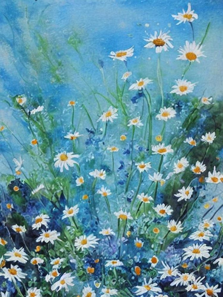 Oxeye Daisy Floral Print Bright Painting Flower