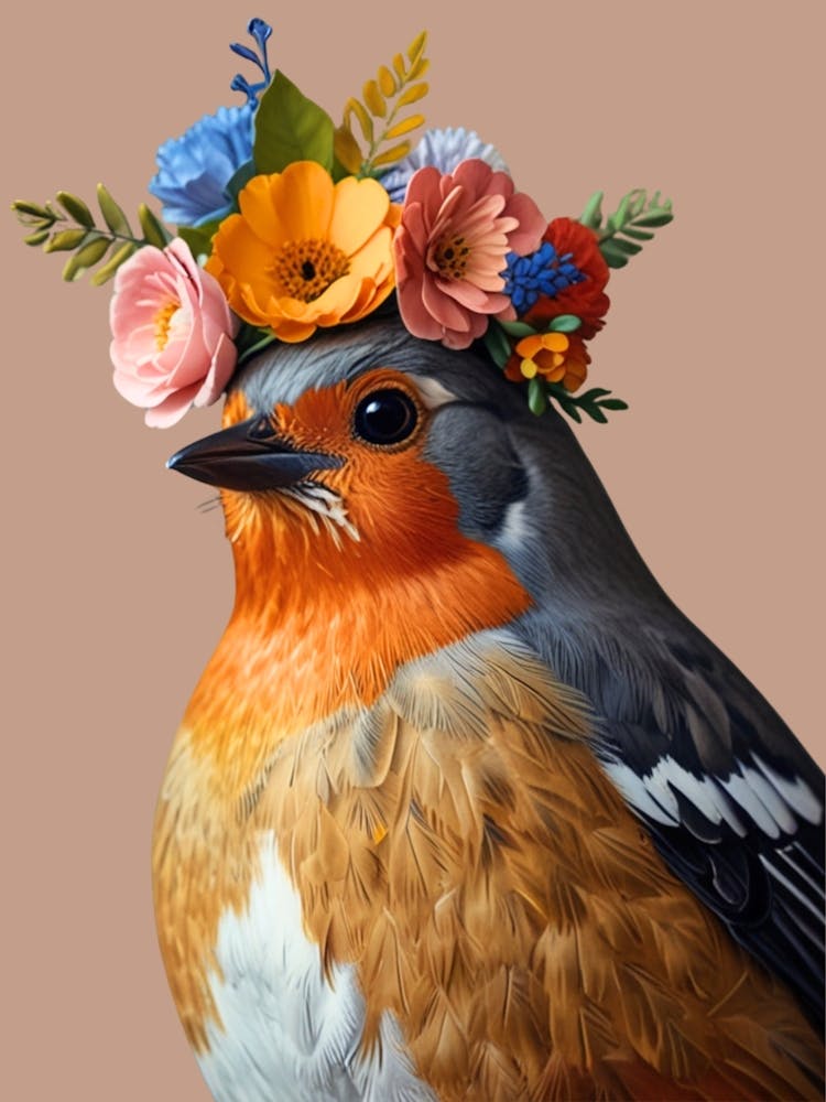 Robin With Flowers 6