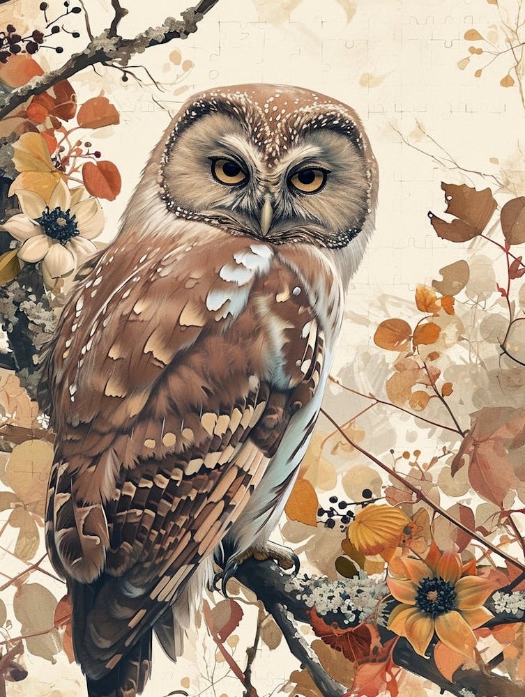 Northern Saw Whet Owl Japanese Painting 5