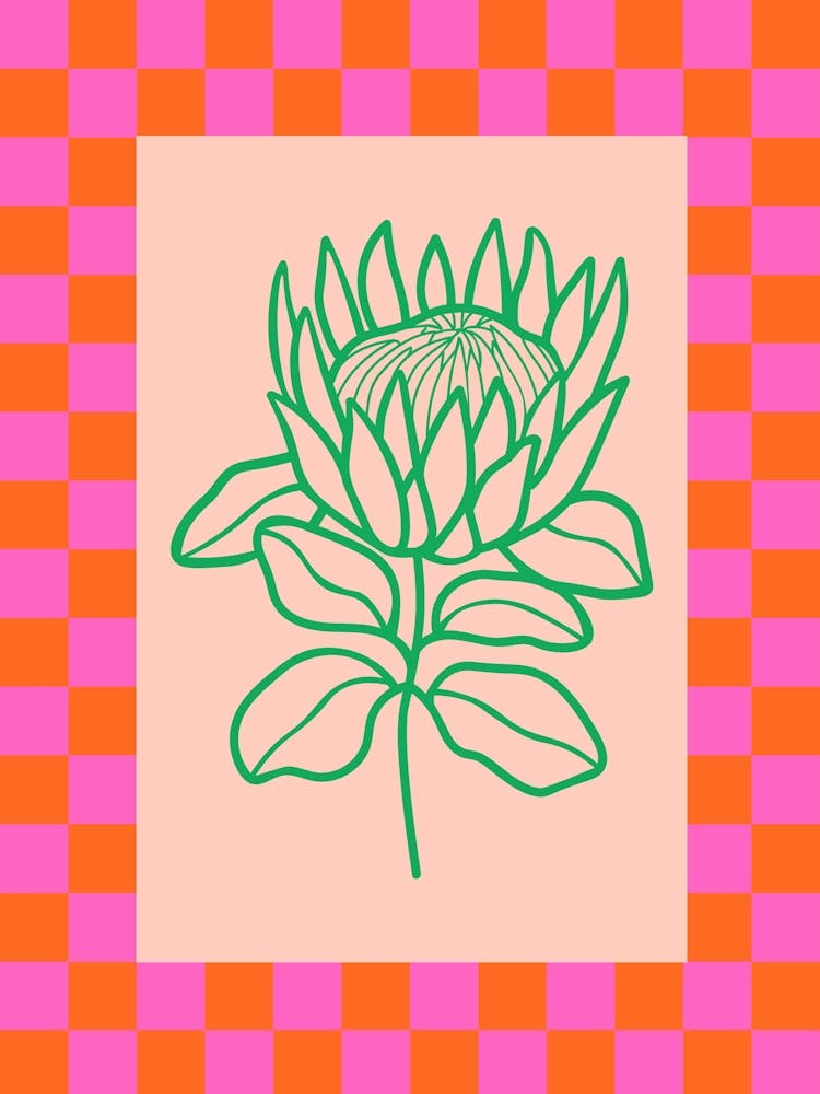 Modern Checkered Flower Poster Pink & Green 9