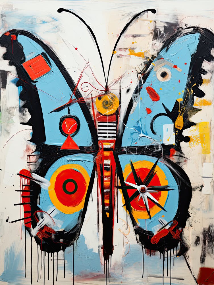 Butterfly blue, red in Basquiat's Style
