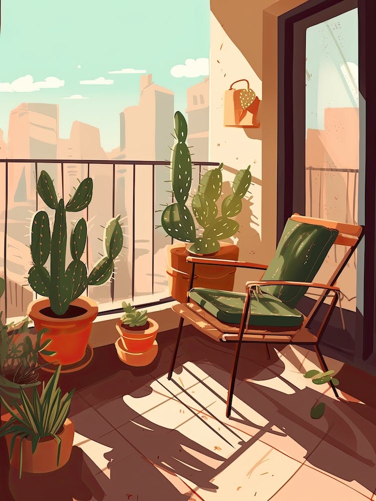 Cactus Balcony Illustration 1