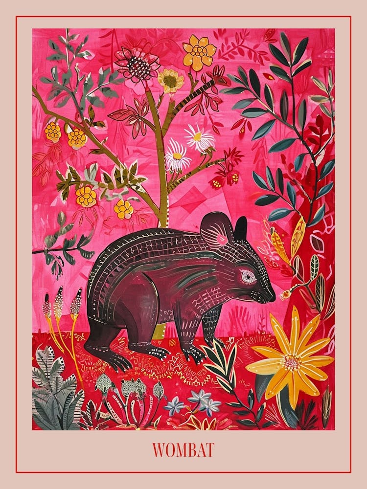 Floral Animal Painting Wombat 4 Poster
