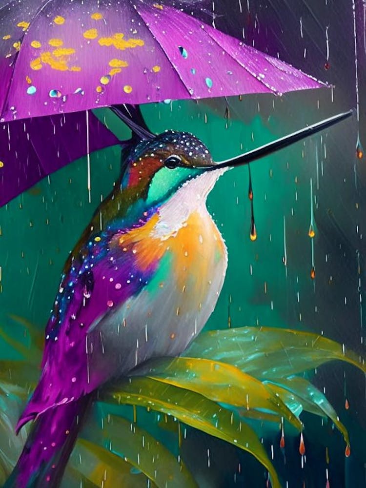 Hummingbird In Rain Abstract Still Life