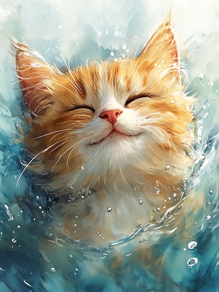 Orange Cat Floating on Water 2