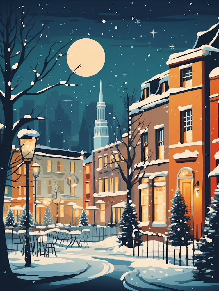 Winter Travel Night Illustration Dublin Ireland 2