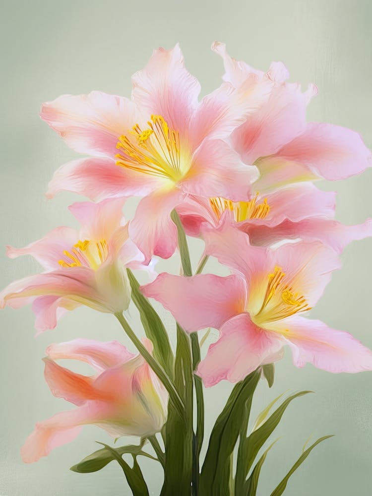 Lilies Flowers Acrylic Painting In Pastel Colours 3