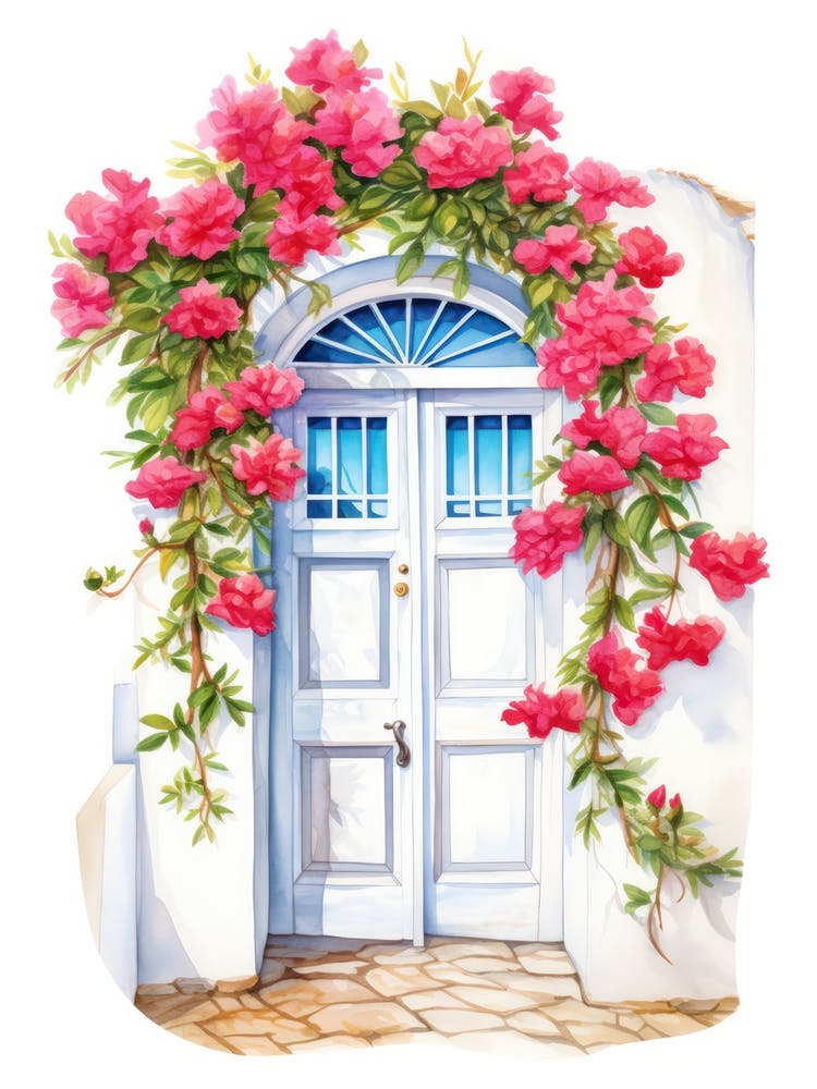 Mykonos, Greece   Mediterranean Doors Watercolour Painting 2