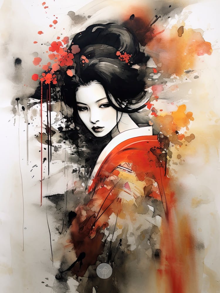 Sumi E Style Geisha 4