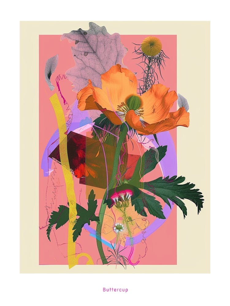 Buttercup 1 Neon Flower Collage Poster