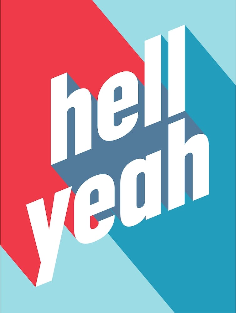 Hell Yeah in red and blue