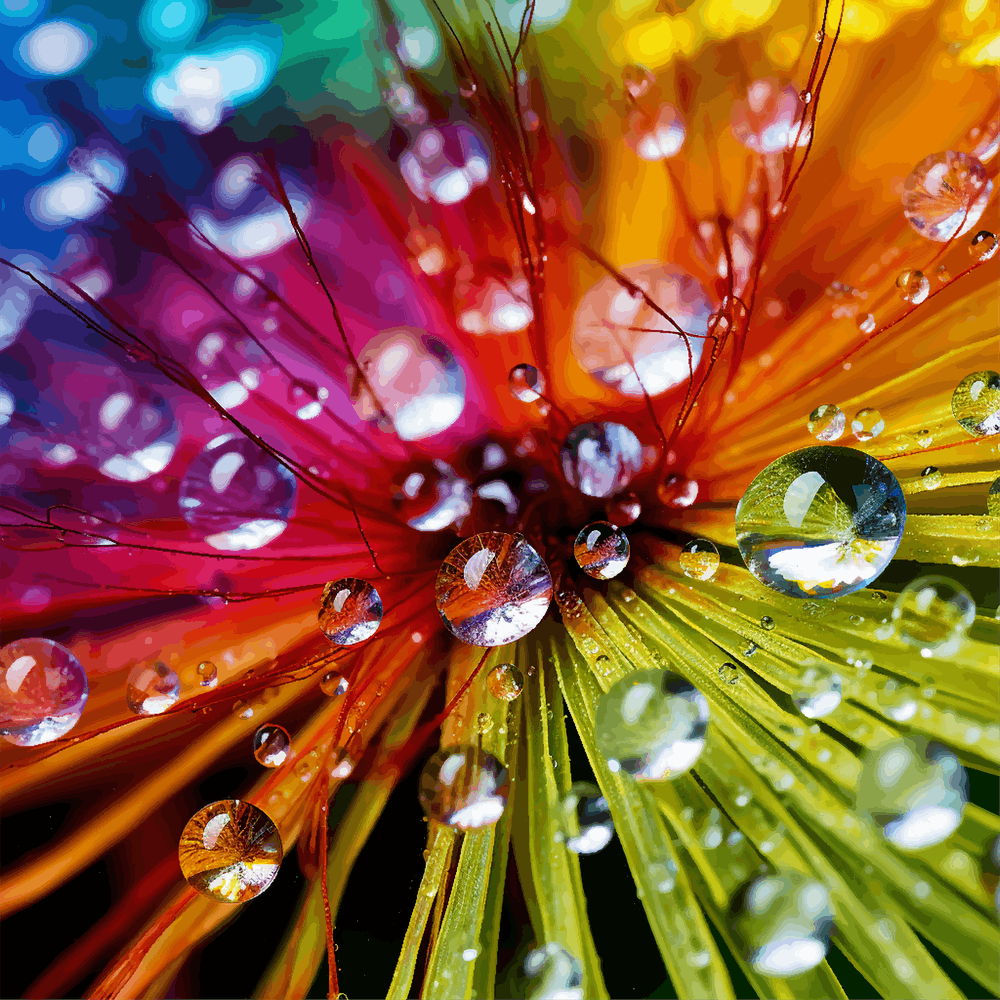 Colorful Dandelion With Rain Droplets