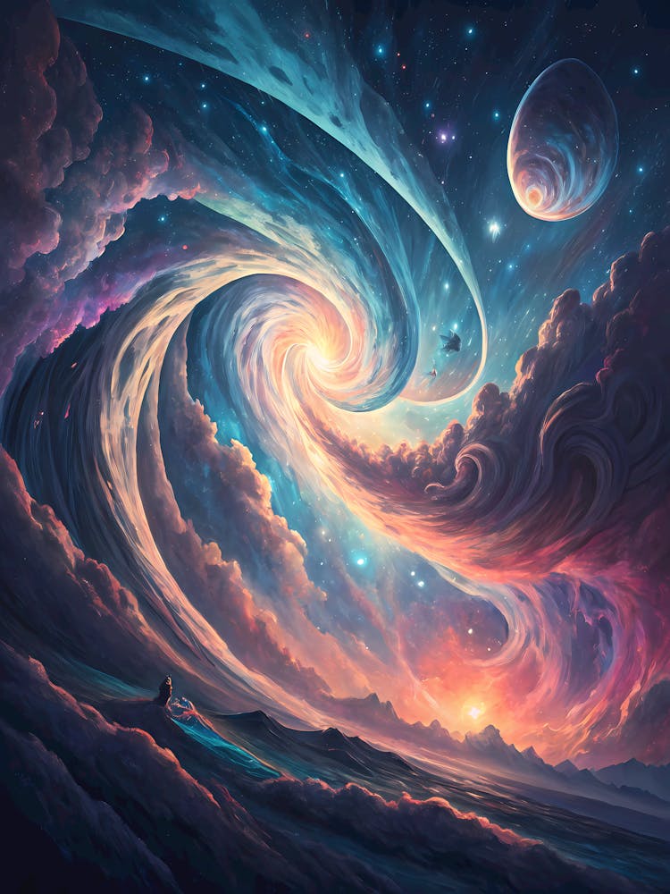 A Cosmic Design Featuring Glowing Galaxies Oil Painting Style