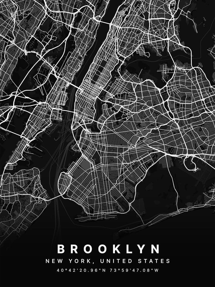 Brooklyn New York USA Black Map