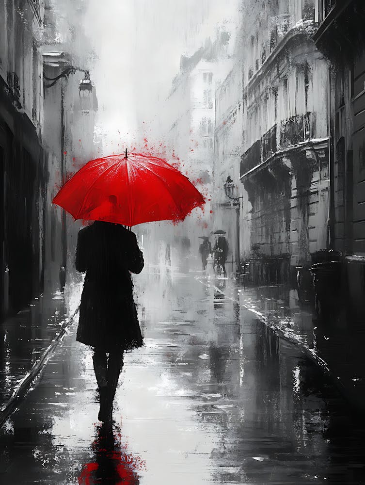 A Man with a Red Umbrella in the Rain 3