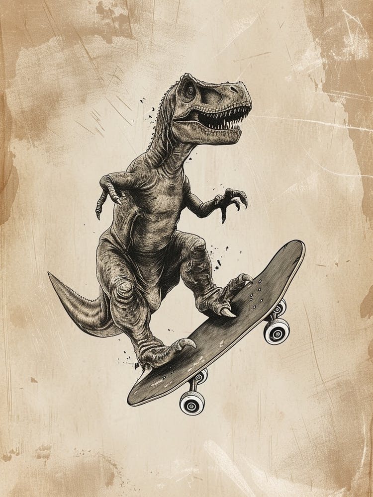 Vintage Gallimimus Dinosaur On A Skateboard  1