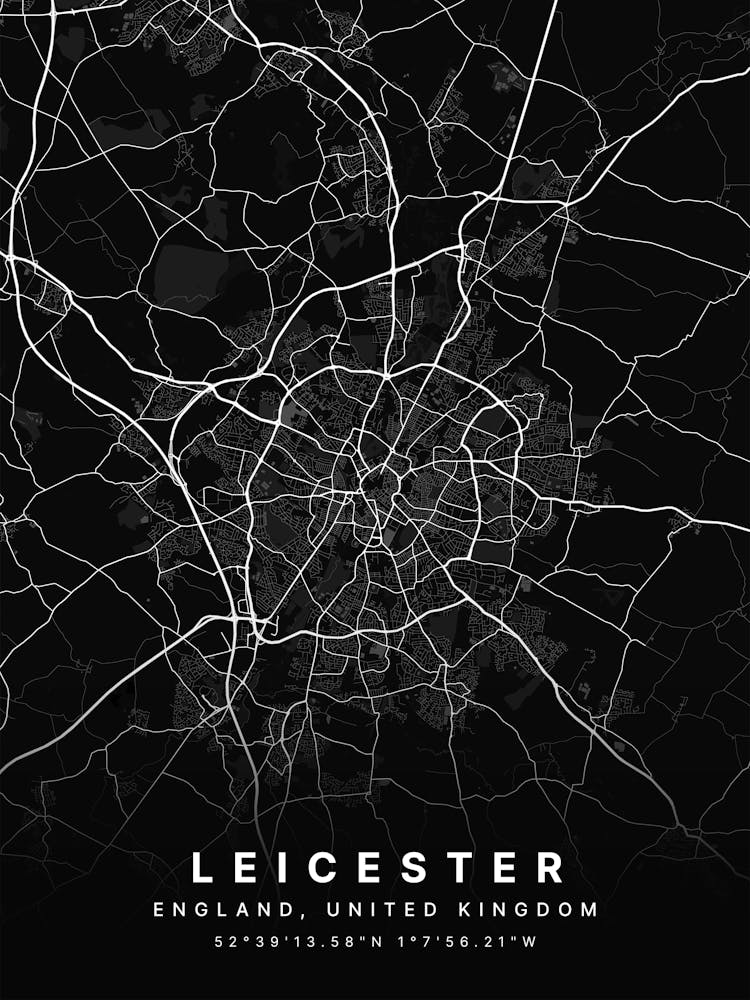 Leicester England Black Map