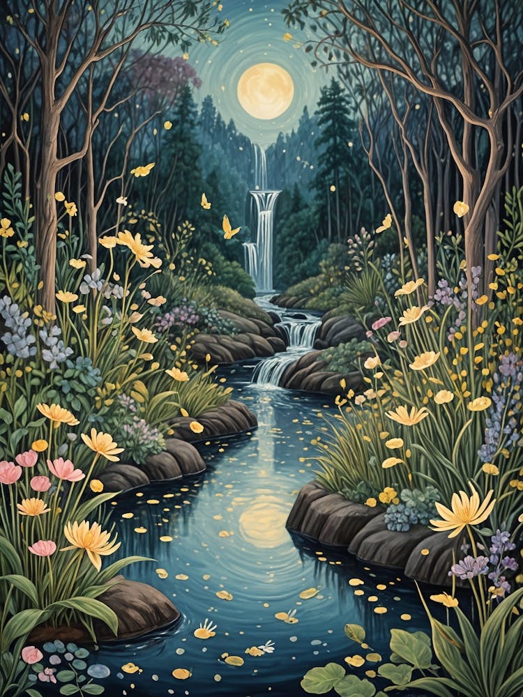 Night Waterfall In The Forest no3