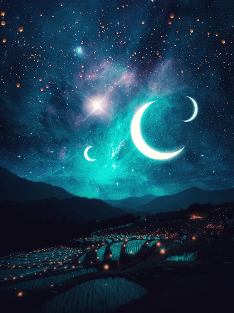 Three Crescent Moons In Japan