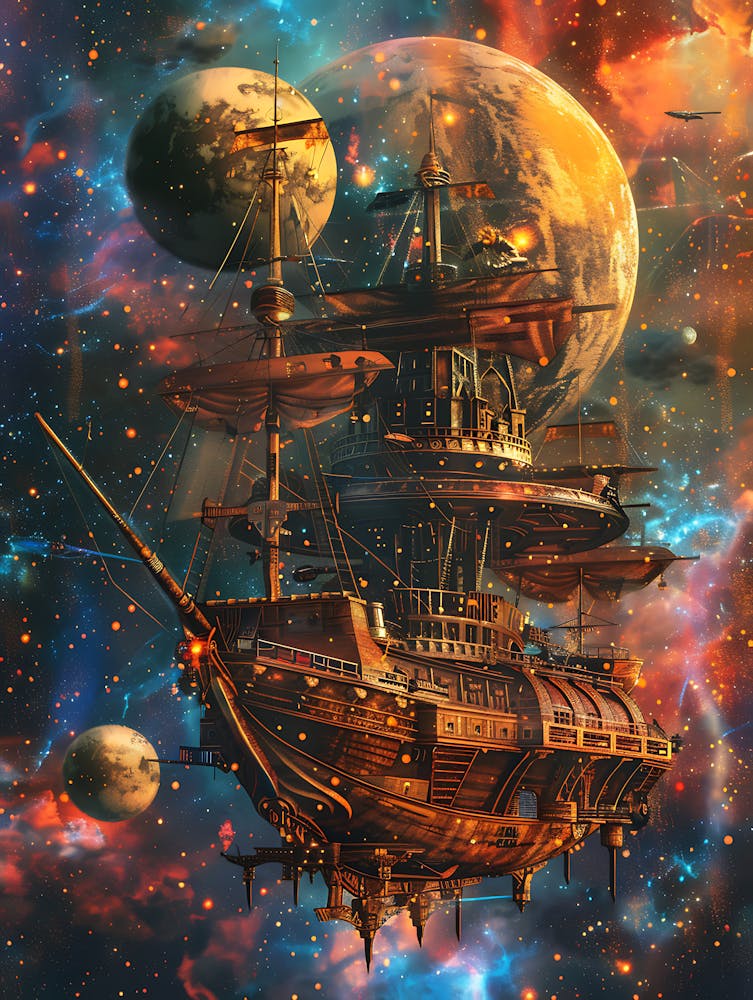 Fantasy Ship Floating in the Galaxy 8