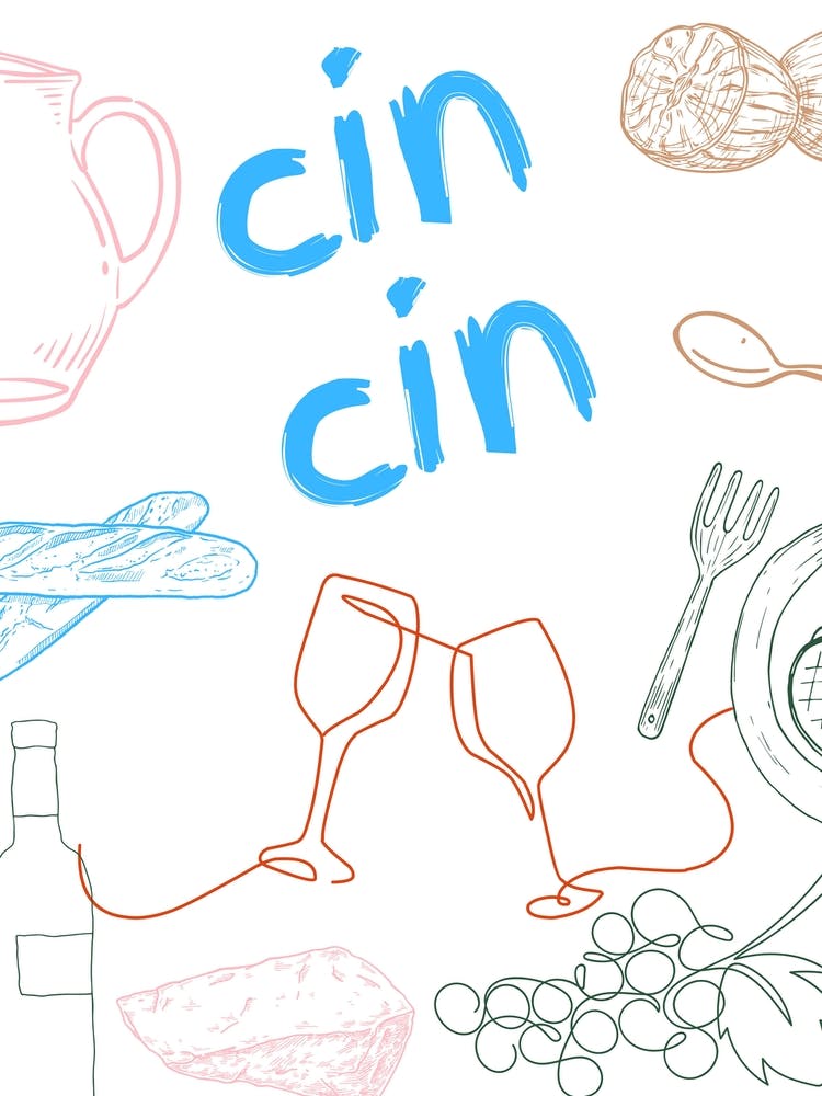 Cin Cin Wine Poster Blue