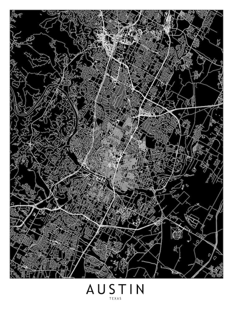Austin Black And White Map
