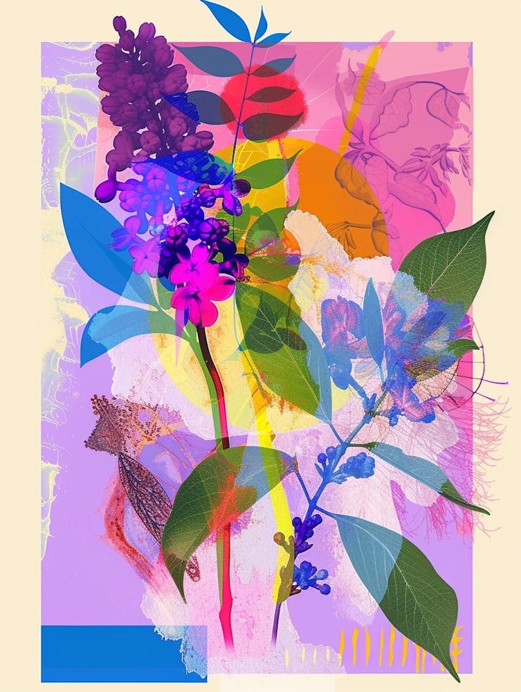 Lilac 3 Neon Flower Collage