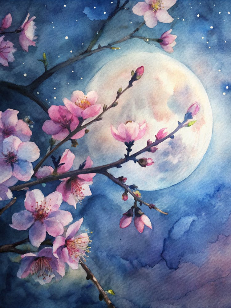 A Close Up Of Cherry Blossoms In Silhouette Again (1)