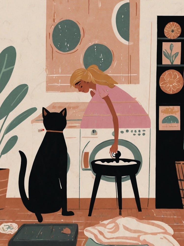 Illustration Of A Girl And Cat
