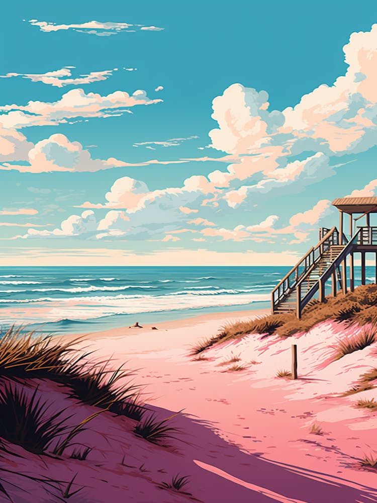 An Illustration In Pink Tones Of  Gulf Shores Beach Alabama 1