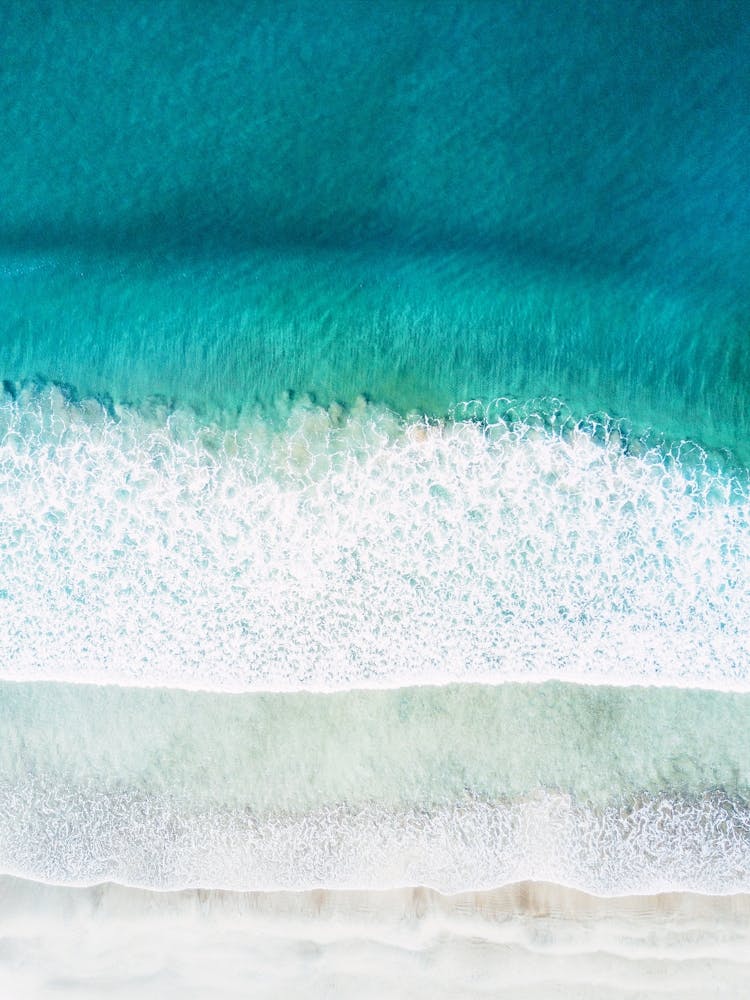 Greece, Seaside, beach and wave #3. Aerial view beach print. Sea foam