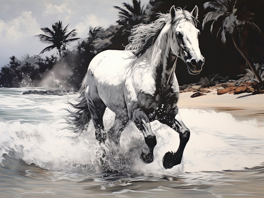 A Horse Oil Painting In Kaanapali Beach Hawaii, Usa, Landscape 2