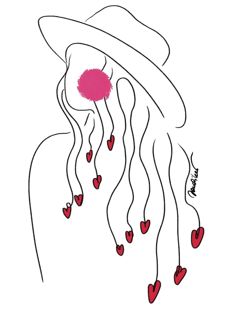 Minimalistic Girl With A Hat And Hearts